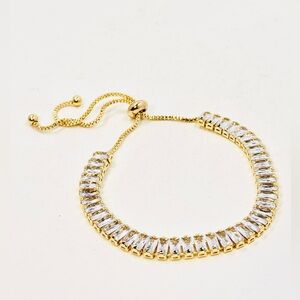 Swarovski Gold Tone & Clear Crystal Adjustable Slide Bracelet NWOT